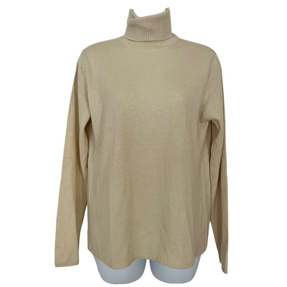 CULLEN 100% CASHMERE PALE SAND BROWN TURTLENECK LONG SLEEVE SWEATER Sz M - Picture 1 of 11